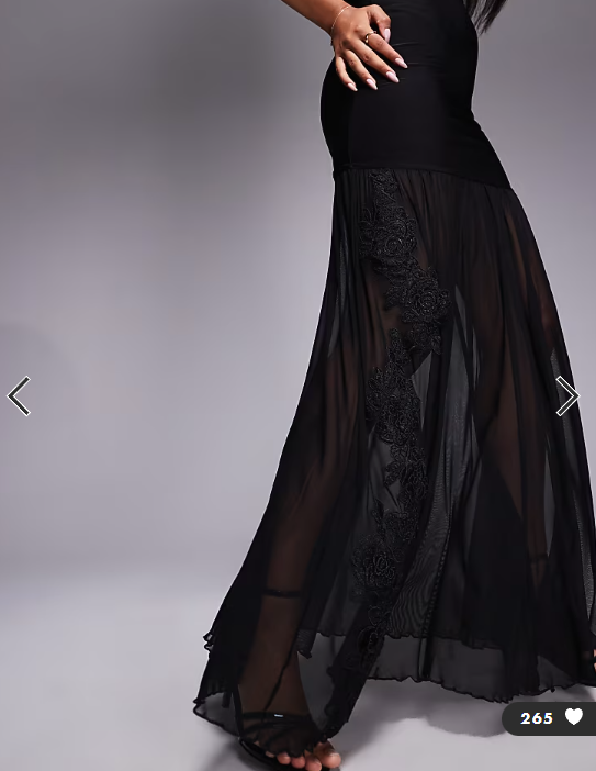 Fashionkilla exclusive double sculpted slinky bandeau flower applique sheer hem maxi dress in black