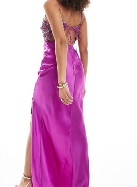 ASOS DESIGN Embellished Bodice Maxi Dress With Cut Out In Purple