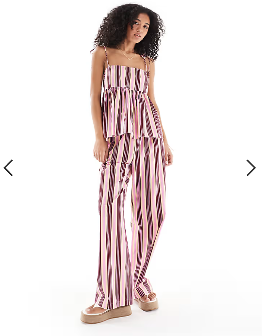 ASOS DESIGN tie shoulder peplum co-ord cami in stripe