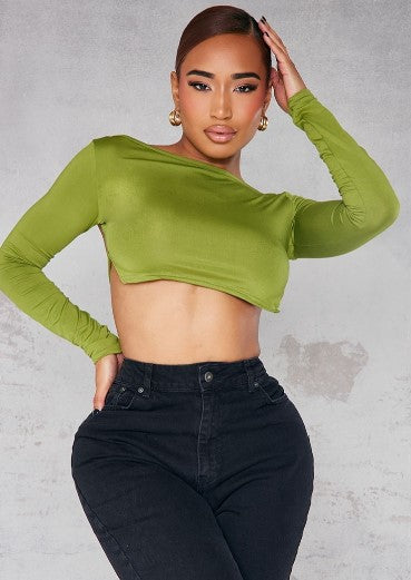 SHAPE OLIVE SLINKY CUT OUT BACK DETAIL CROP TOP