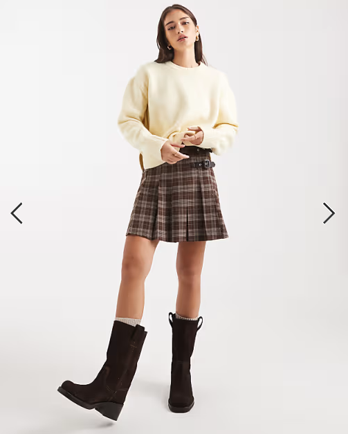 New Look check print buckle mini skirt in brown