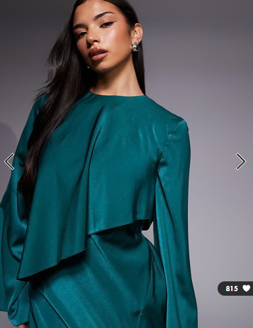 ASOS DESIGN satin long sleeve cape detail maxi dress in teal