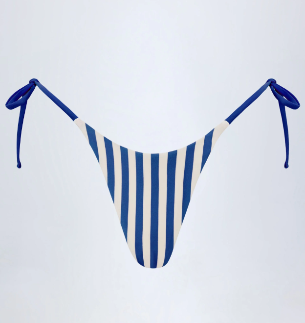OhPolly - Montalcino Side-Tie Thong Bikini Bottoms in Marine Blue Stripe