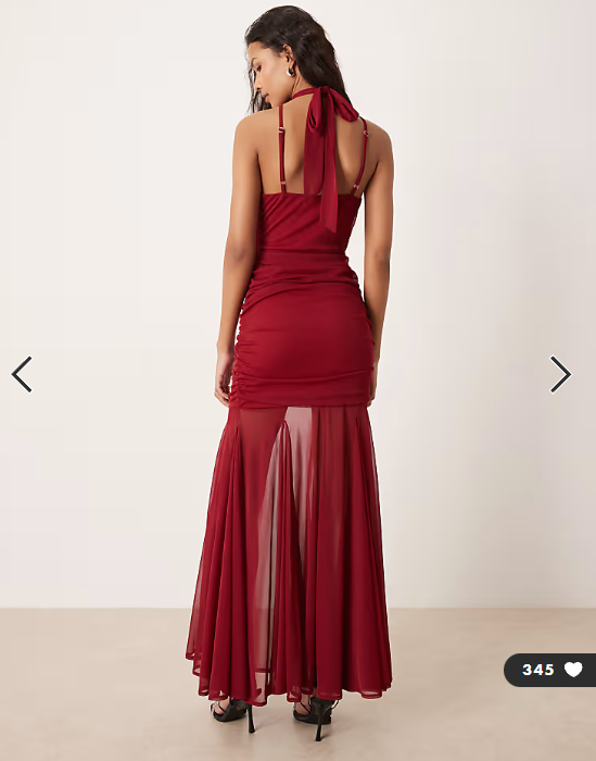 TFNC halter neck sheer skirt maxi dress in wine