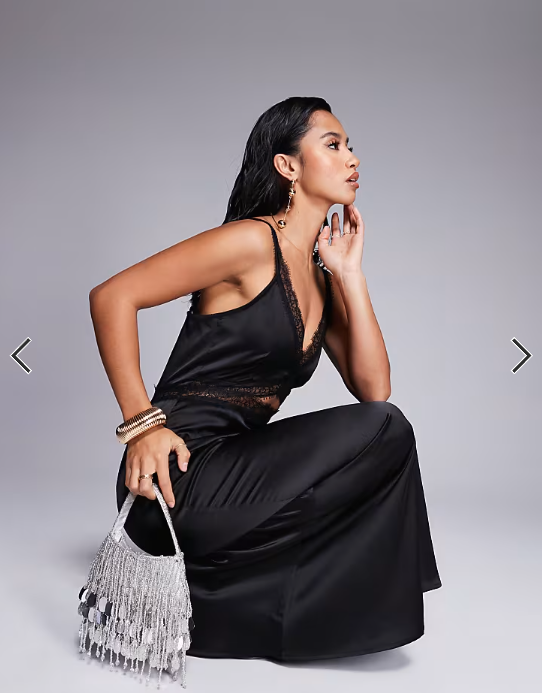 Never Fully Dressed Petite Mimi lace cut-out slip maxi dress in black
