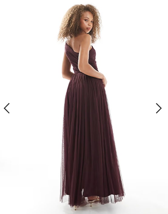 Lace & Beads Bridesmaid one shoulder maxi dress in plum