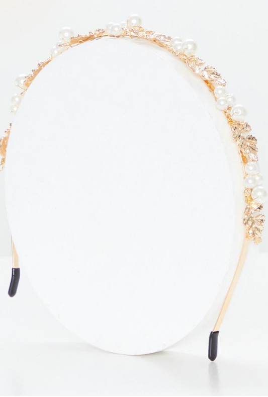 Gold Leaf White Pearl Headband