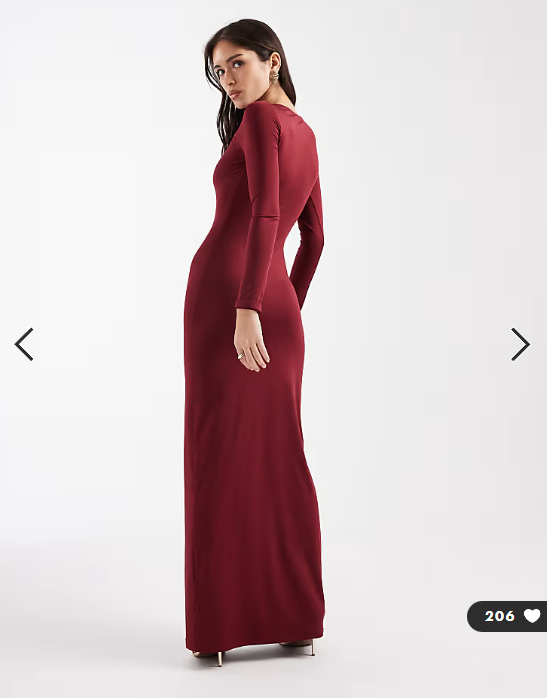 4th & Reckless slinky ruched side long sleeve metal cut out detail maxi dress in burgundy