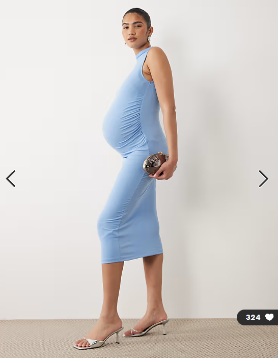 Mamalicious Maternity sleevelss slinky ruched detail midi dress in blue