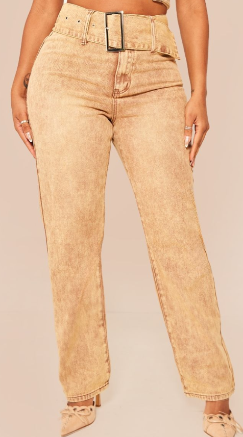 Plt - Shape Brown Washed Denim Zip Bum Low Rise Flare Jeans