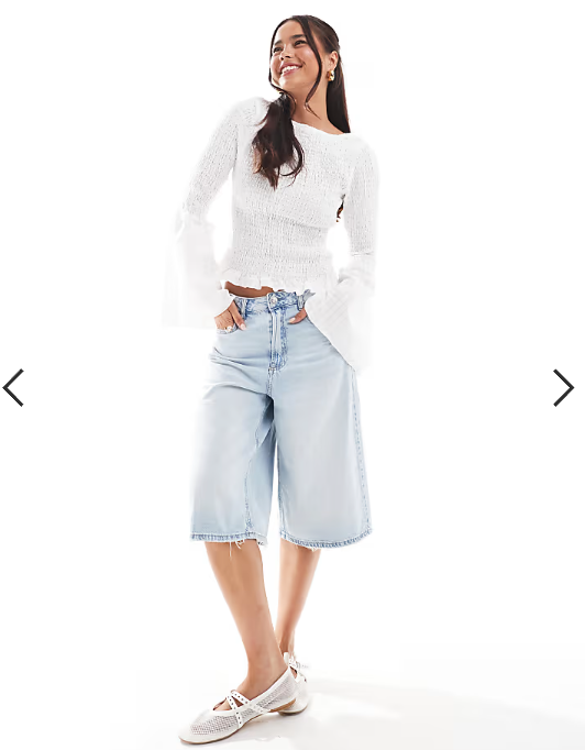 ASOS DESIGN shirred top with angel sleeves in white