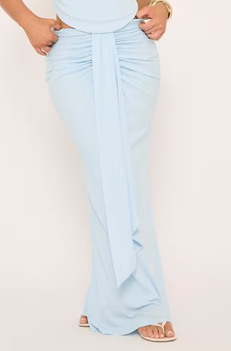 Ego - Mid Rise Draped Front Maxi Skirt In Blue