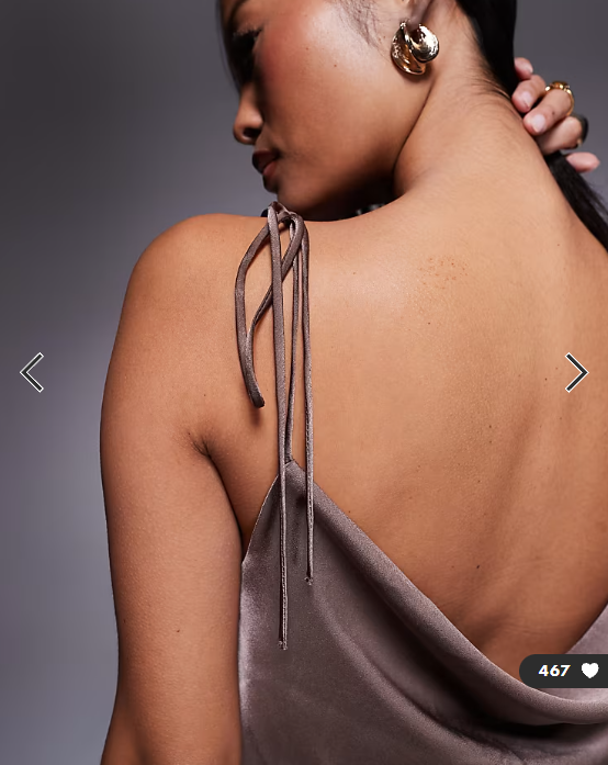 ASOS DESIGN Petite satin tie strap maxi dress with split detail in mocha brown