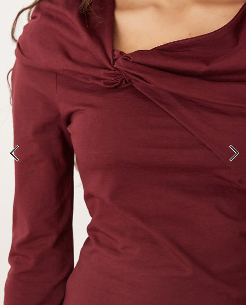 ASOS DESIGN Circular Design Collection twist neck detail long sleeve tee in burgundy