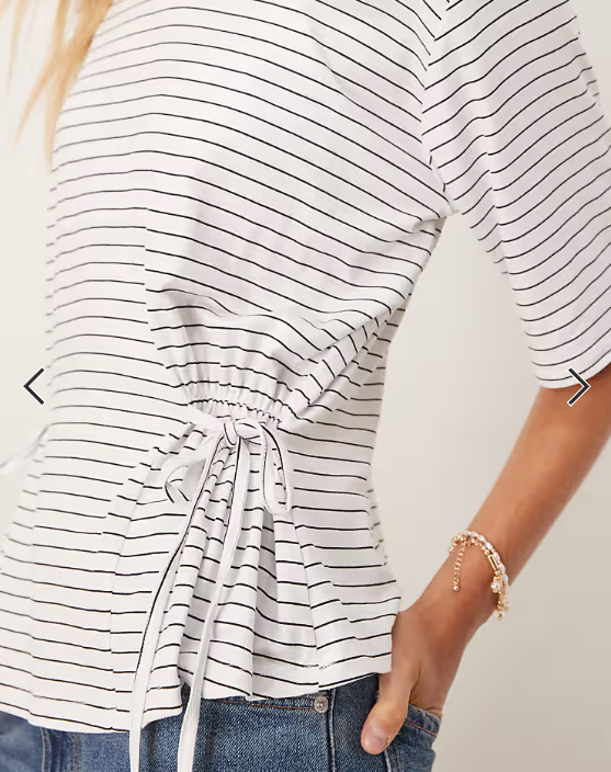 ASOS DESIGN stripe cinched tie side tee in ivory
