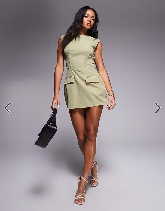 Missyempire tailored pocket detail sleeveless mini dress in sage