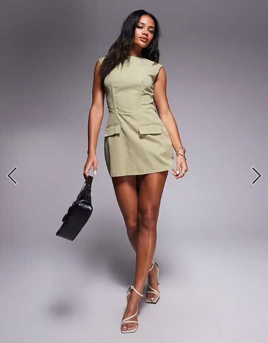 Missyempire tailored pocket detail sleeveless mini dress in sage