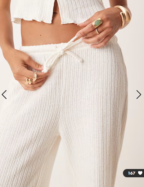 ASOS DESIGN co-ord crochet straight leg trouser with tie waist in cream
