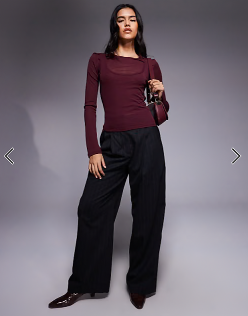 ASOS DESIGN gauzy sheer double layer top in burgundy