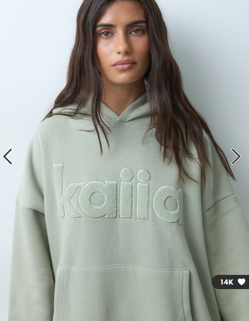 Kaiia cotton rich oversized borg logo hoodie co-ord in sage green