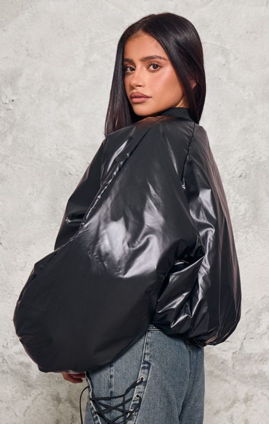 Plt - Petite Black Oversized Bomber Puffer Jacket