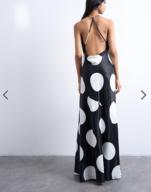 Topshop occasion cowl neck dress in mono polka dot print