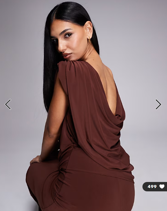 ASOS DESIGN asymmetric drape maxi dress with cowl back in chocolate