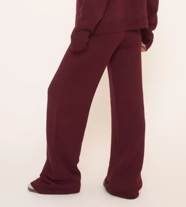 High Waist Contrast Swirl Wide Leg Trousers In Burgundy Knit