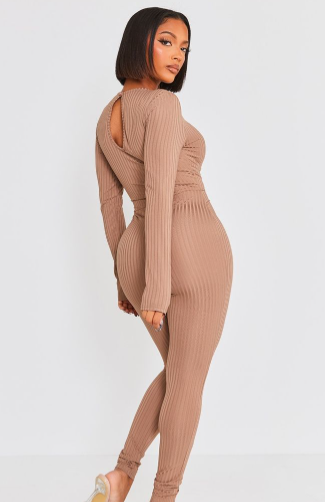 Shape Mocha Rib Underbust Detail Long Sleeve Jumpsuit