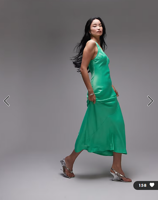 Topshop deep plunge satin maxi dress in green