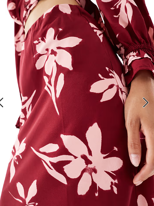 Wednesday's Girl floral print bias cut midaxi skirt in burgundy