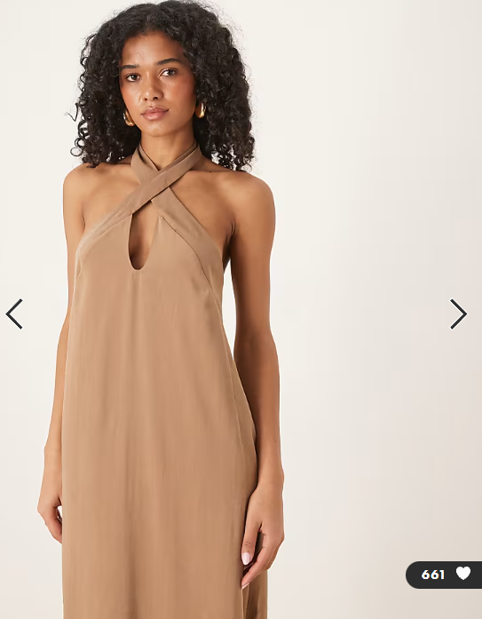 ASOS DESIGN cross neck column midi dress with side splits in stone