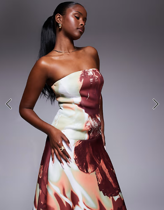 ASOS DESIGN dropped waist puffball midaxi dress in oversized floral print in scuba-style fabric