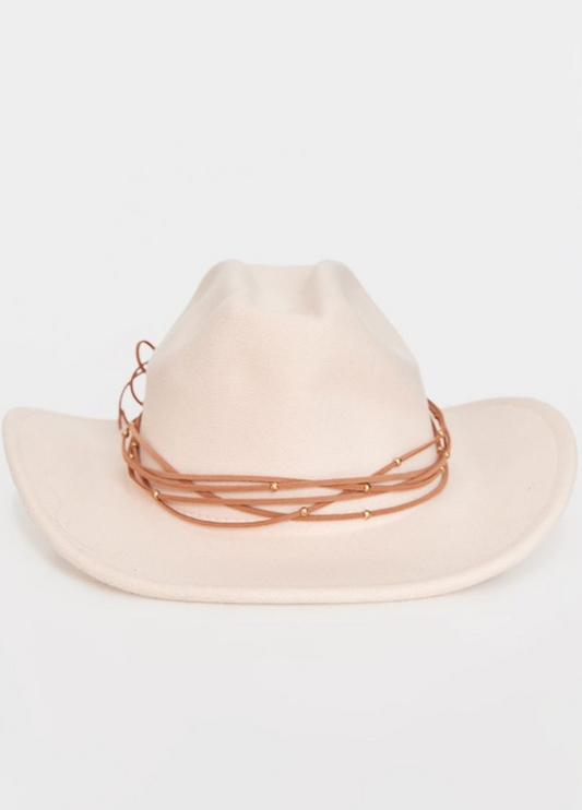 Cream Beaded Trim Cowboy Hat