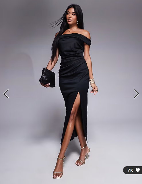 ASOS DESIGN structured twist bardot bodycon midi dress in black