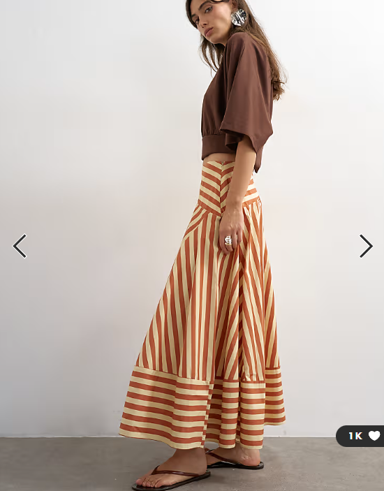 Topshop drop waist full circle maxi skirt in buttermilk stripe