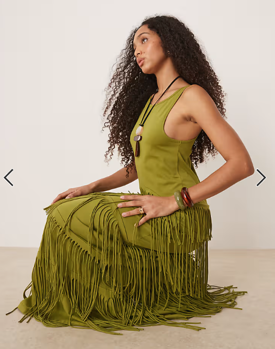 ASOS DESIGN scoop racer fringe maxi dress in green