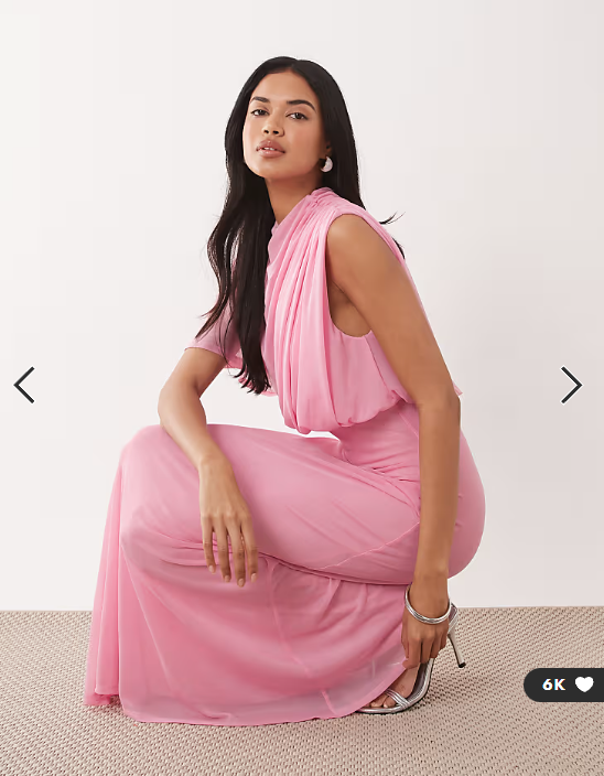 ASOS DESIGN mesh asymmetric cap sleeve blouson bodice maxi dress in pink