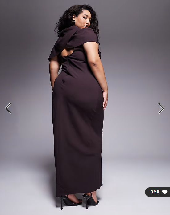 ASOS DESIGN Curve high neck drape bodice cape maxi dress in chocolate