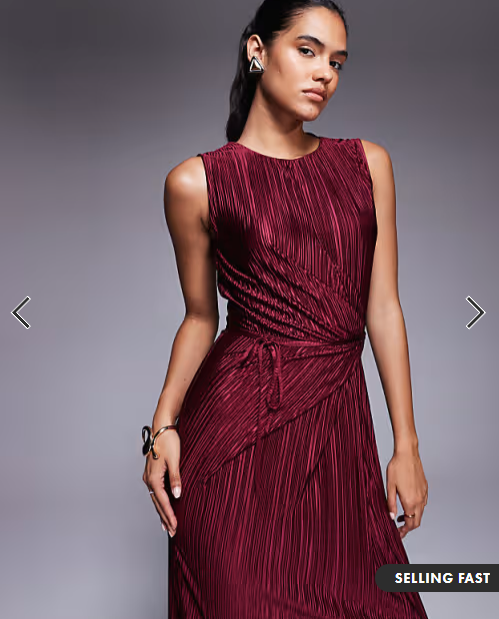 ASOS DESIGN plisse sleeveless wrap tie front maxi dress in wine