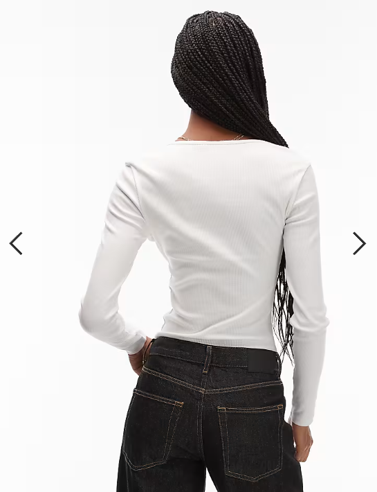 ASOS DESIGN square neck rib long sleeve top in cream