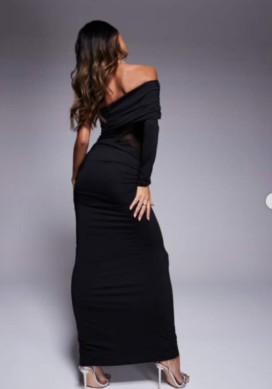 Asos Design. Asymmetric One Shoulder Maxi Dress With Mesh Cut Maxi Dress Black