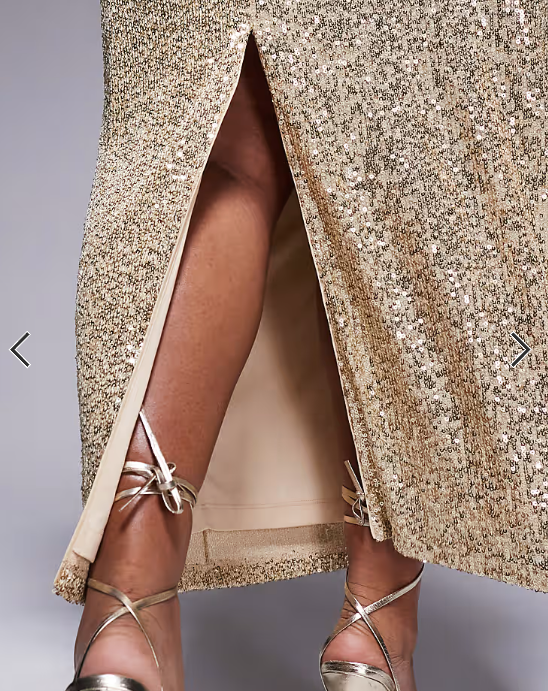 ASOS DESIGN Curve sequin bandeau midi dress in gold