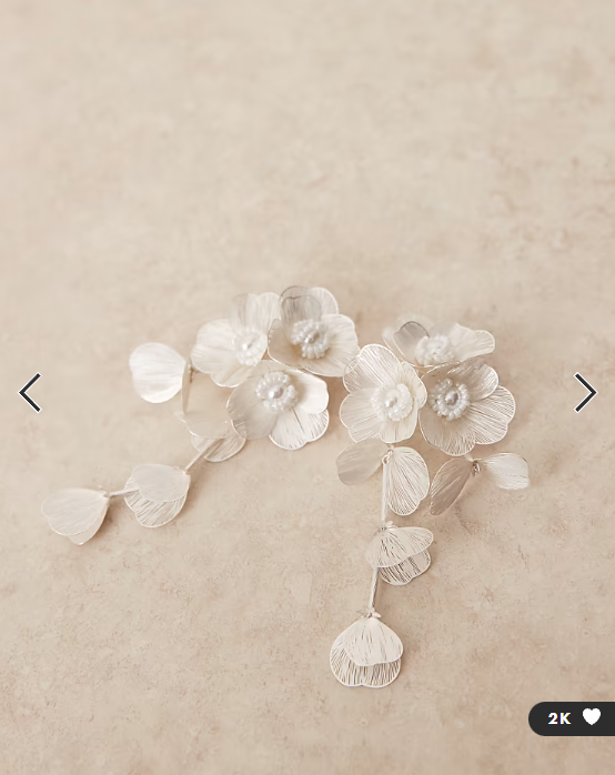 ASOS DESIGN drop earrings with 3D floral design in pearl white tone