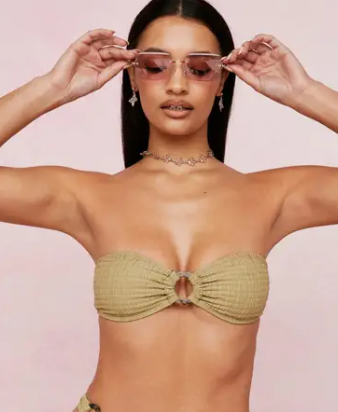 NastyGal Bandeau O Ring Crinkle Bikini Top