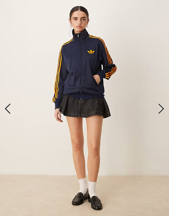 adidas Originals Firebird loose track top in navy and orange