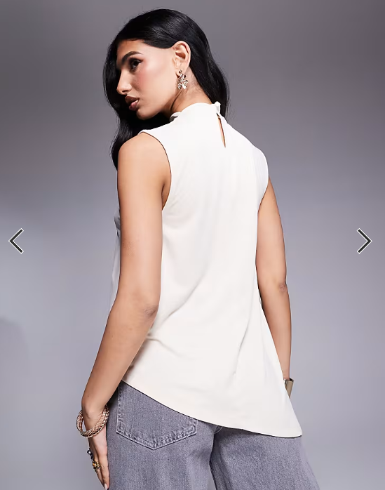 ASOS DESIGN floaty grown on neck cupro longline top in stone