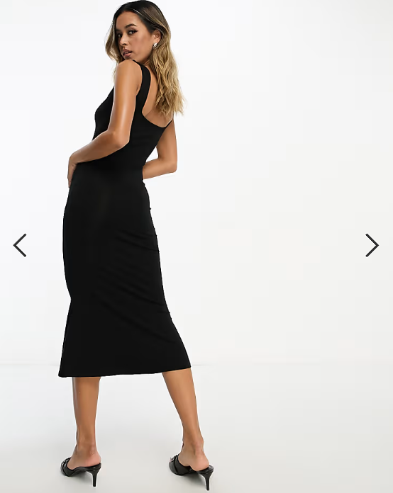 ASOS DESIGN square neck softline midi dress in black