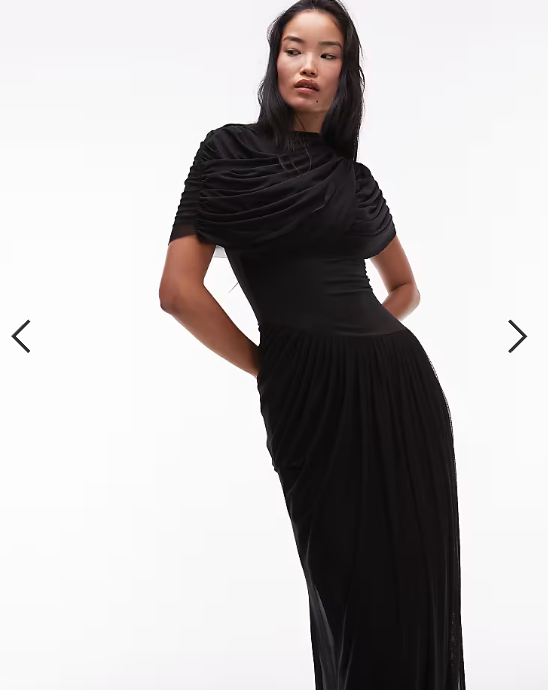 Heiress Beverly Hills mesh overlay drape detail asymmetric drop waist maxi dress in black