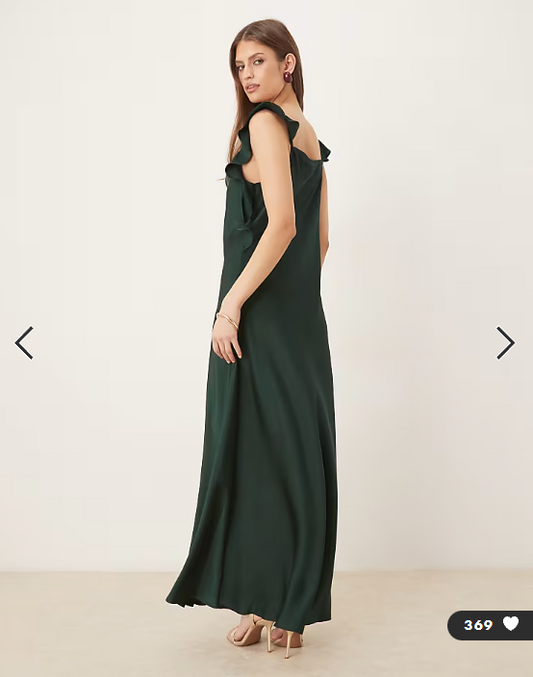 Vila cowl neck satin maxi dress with draping frill straps in scarab green